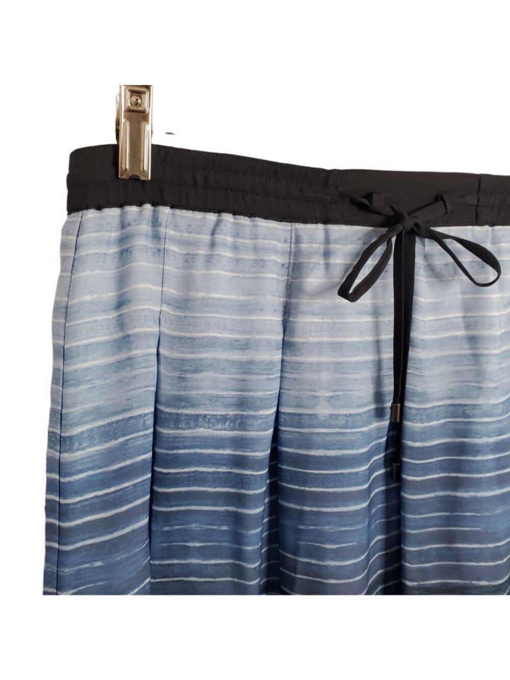 Vince Size M Skirt 100% Silk Pull On Drawstring Pleated Lined Striped Ombre Blue - Picture 6 of 7
